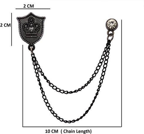 Knighthood Brooch Pin Black Shield with Crown Engraving and Black Hanging Crystal Chain Brooch Suit Stud Lapel Pin...