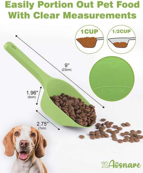 2 PACK Dog Food Scoop,1 Cup Capacity Pet Food Scoop With Measuring Lines For Dog, Puppy and Cat (Green and Black)...