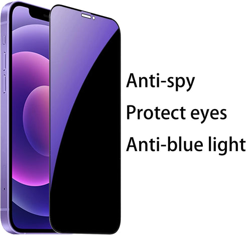 2 Pack Anti-Blue Privacy Tempered Glass Suit for iPhone 12 / iPhone 12 Pro Anti-Spy Screen Protector Anti-Peeping Film 9H Hardness Anti-scratch Fu...