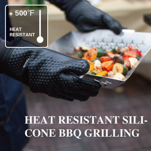 Silicone Cooking Gloves,Oven Mitts for Grilling,BBQ Mitt, Kitchen - Safe Handling of Pots and Pans, Extreme Heat Resistant BBQ, Internal Protectiv...