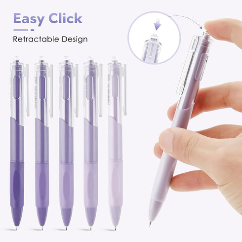 YISAN Retractable Gel Pens,0.5mm,Black Ink,Quick Dry,Fine Tip,Fine Point Aesthetic Pens for Note Taking,Journaling,Office,5 Pcs,Purple Tone,71006...