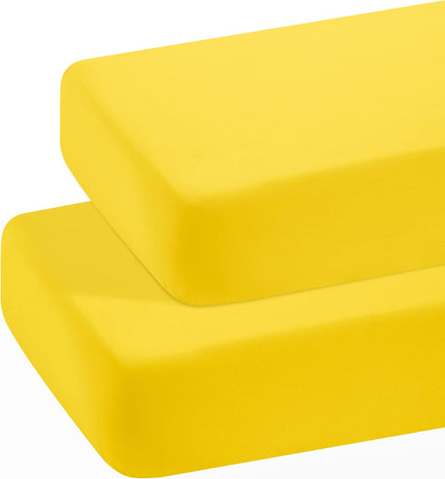 BEDSUM Microfiber 2 Pack Toddler Fitted Crib Sheets, Super Soft and Cozy Baby Sheets for Standard Crib and Toddler Mattresses, 28x52 Inches, Yello...