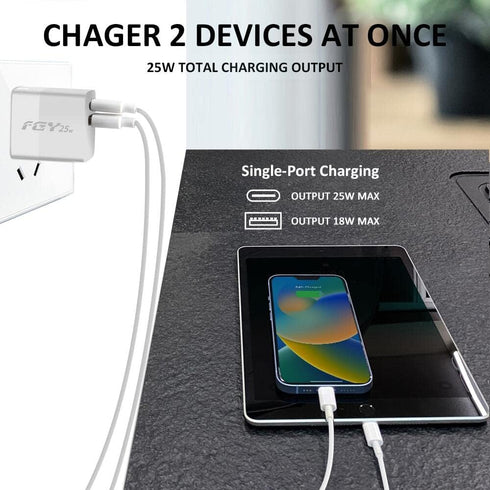 USB C Wall Charger, 25W GaN II Fast Charger Dual Port Charging Block, Fast Charging for iPhone14/13/12/11/Pro Max/Pro/Plus, iPad Pro, Samsung Gala...