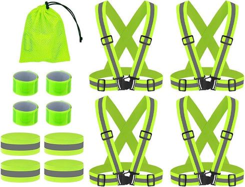 4PCS Adjustable Reflective Safety Harness+4PCS Elastic Reflective Wristbands+4PCS Reflective Slap Arm-Bands and a Mesh Bag,Running Reflective Vest...
