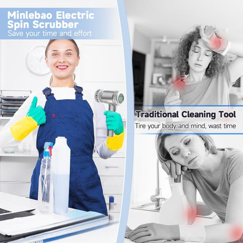 Cordless Electric Spin Scrubber,Electric Scrubber for Cleaning,Battery Display,3 Speeds Rechargeable Cleaning Brush with 6 Heads for Tile/Bathtub/...