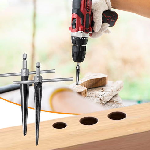 2Pcs Bridge Pin Hole Reamer, 3-13mm(1/8''-1/2'') & 5-16mm(½-5/8") T Handle Taper Reamer Set, 6 Fluted Chamfer Reaming Tool, Bridge Pin Hole Handle...