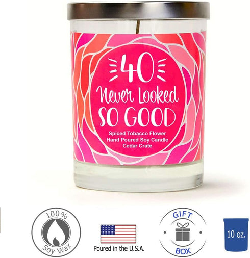 40 Never Looked So Good | Spice, Tobacco Flower, Sandalwood | Scented Soy Candles | 10 Oz. Jar Candle | Made in the USA | Decorative Aromatherapy ...