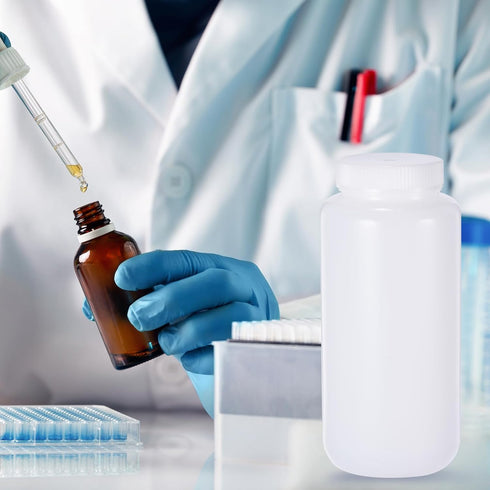 PATIKIL 2 Pcs 1000ml Reagent Bottles, PE Wide Mouth Round Graduated Bottles with Screw Cap for Lab Water Reagent Liquids Solid Sample Storage Seal...