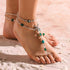 Turquoise Barefoot Sandals Starfish Beaded Ankle Chain Layered Pearl Toe Ring Foot Chain for Women(2PCS)...