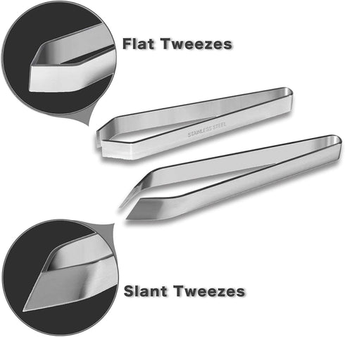 2 Pcs Fish Bone Tweezers, Fish Bone Pliers, Stainless Steel Flat and Slant Tweezers, Kitchen Meat Hair Remover Tool, Suitable for Salmon and Sea B...