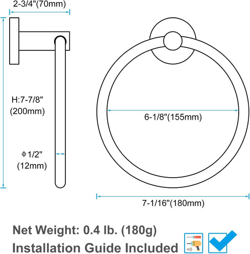 APLusee Hand Towel Ring, 304 Stainless Steel Round Towel Holder, Wall Mounted Towel Hanger for Bathroom Kitchen, Brushed Gold...