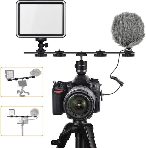 UTEBIT 11 inch Flash Bracket, Long Dual Camera Mount Flash Bracket Extension Bar with 1/4“ Hot Shoe, Straight Flash Brackets 1/4- 3/8 Thread Hole ...
