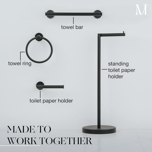 Marmolux Acc 14 Inches Hand Towel Holder Matte Black - Bathroom Hardware Black Towel Bar - Towel Rack Towel Hanger - Stainless Steel Wall Mount Ba...