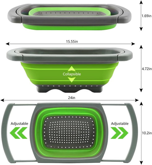 Qimh Colander collapsible, Colander Strainer Over The Sink Vegetable Fruit Strainer Basket (6 Quart) with Extendable Handles, New Kitchen Essentia...