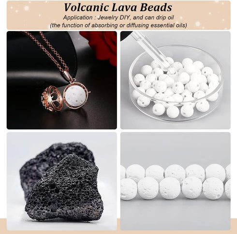 PH PandaHall 470 Pcs 7.6~8mm White Lava Beads Dyed Volcanic Stone Beads for Jewelry Making...