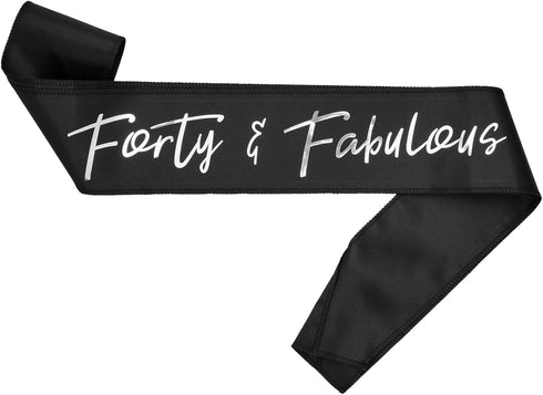 BLUE PANDA 40th Birthday Sash and Tiara for Women, Forty and Fabulous Party Decorations (Black Satin 40th Birthday Sash For Women)...