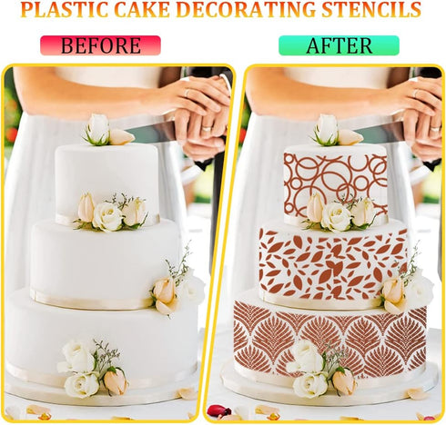 DI QIU REN 16PCS Cake Stencils for Decorating Buttercream, 15X5.9 Inch Fondant Template, Lace & Geometric Icing Printing Mold, Side Baking Mesh...