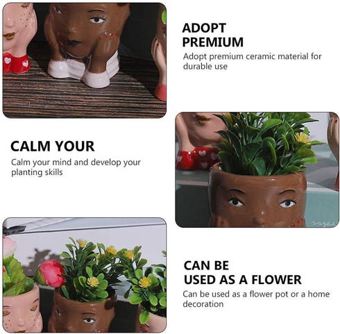 Cabilock Face Succulent Planter Pots Cactus Bonsai Pot Ceramic Flower Planter Face Vase for Office Supplies Brown...