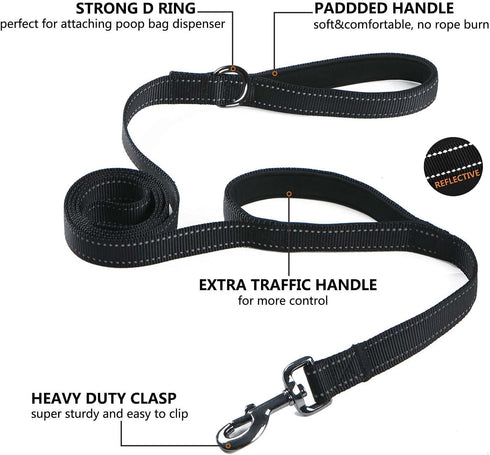 Heavy Duty Dog Leash for Medium to Large Dogs with Two Padded Handles 5FT, Double Handle Dog Leash (Black, 5 FT x 1" Wide)...