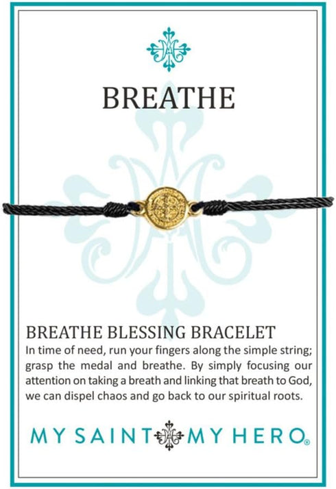 My Saint My Hero Inspirational Breathe Bracelet, Adjustable (Gold Plated Medal on Red)...