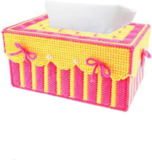 Btibpse 3D Cross Stitch Kits Simple Embroidery Kits DIY Tissue Box for Woman and Girls Plastic Canvas Kit (Red+yellow)......