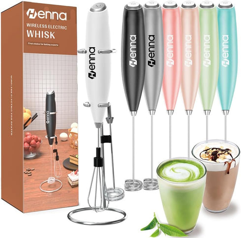 Milk Frother With Stand Battery Operated Foam Maker Frother Wand For Coffee, Latte, Cappuccino, Hot Chocolate, Mini Drink Mixer Stainless Steel Wh...