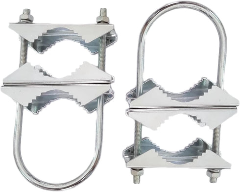 Double Antenna Mount Clamp U-Bolt Mounting Hardware Antenna Mast Clamp V Jaw Bracket Accessories Anti-Rust Finished for TV CB Ham Outside Home Ant...