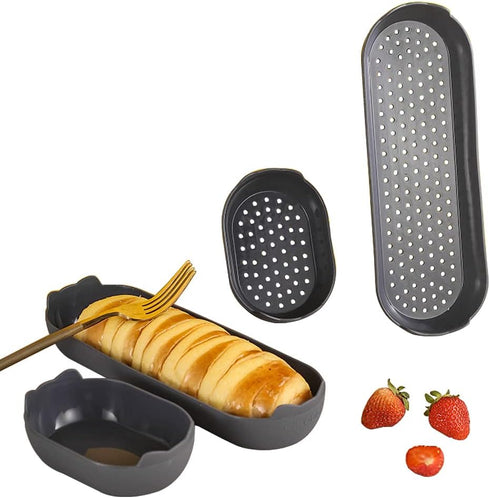 Hot Dog Buns Pan, 4-Piece Loaf Pan Bread Pan, Baking Hoagie Rolls, Non-Stick Hot Dog Mold, Easy to Demold Homemake Silicone Bread Mold for Hot Dog...