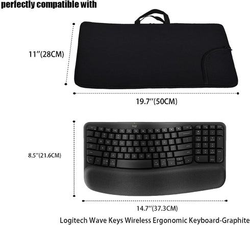 Wireless Keyboard Mouse Travel Case for Logitech Wave Keys Wireless Ergonomic Keyboard,Mouse Storage and Cable Storage Pouch,Neoprene dustproof an...