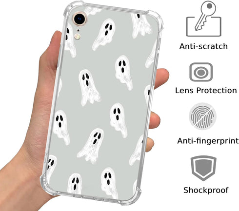 Cute Halloween White Ghost Case Compatible with iPhone XR, Spooky Ghost Case for iPhone XR for Teens Men and Women, Cool TPU Bumper Phone Case Cov...