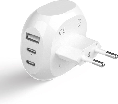 Ceptics European Travel Plug Adapter - 5 Input with 20W PD-QC 3.1A Dual USB-C and USB - Light Weight - USA to Any Type C Countries Such as Italy, ...