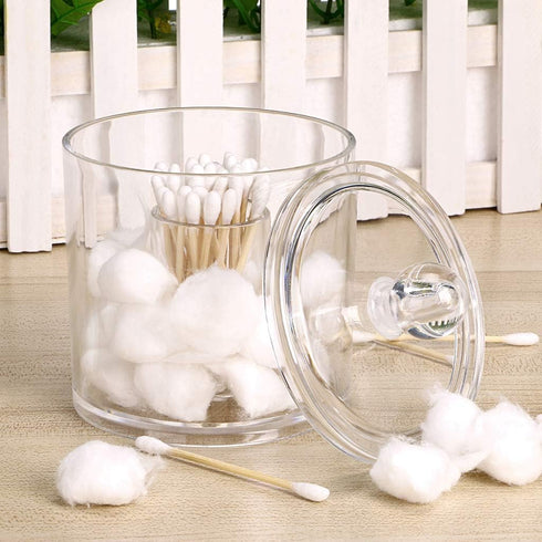 Hipiwe Cotton Ball and Swab Organizer with Lid Apothecary Acrylic Jar Makeup Qtip Organizer Bathroom Storage Canister Jar for Cotton Rounds Pads Q...
