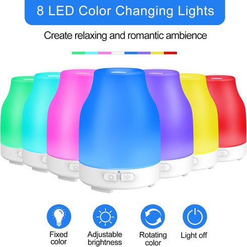 Essential Oil Diffuser, 110ml Colorful Aromatherapy Diffuser with 8 Colors Lights, Adjustable Mist Mode, Waterless Auto Off, Stocking Stuffers for...