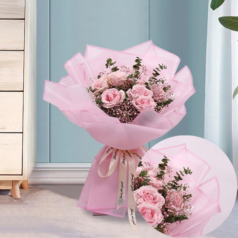 20 Pcs Light Pink border Flower Wrapping Paper,Waterproof Valentine's Day Bouquet Wrapping Paper 23x23Inch Used for DIY Crafts, Gift Packaging, Fl...