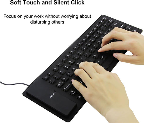Foldable Silicone Wired Silent Keyboard, 85-Key Portable Soft Rubber Lightweight Waterproof USB Rollup Keyboard with 4.53ft for Laptop PC Computer...