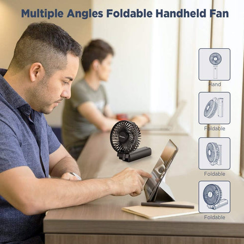 EasyAcc Handheld Fan, Mini Handheld Fan 2021 Upgraded Portable Battery Fan One Touch Power Off USB Desk Fan 3-17 Hours 4 Speeds Strong Winds Perso...