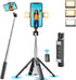 41” Selfie Stick Tripod Quadrapod with 2 Rechargeable Fill Light, Extendable Tripod with Bluetooth Remote, Stainless Steel, 3 Light Modes, 9 Brigh...