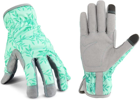 Leather Gardening Gloves for Women, Flexible Breathable Garden Gloves, Thorn Proof Working Gloves for Weeding, Digging and Pruning, Green, X-Small...