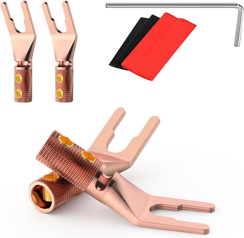 Speaker Spade Plug Connectors, Screw Locking Speaker Wire Connector with Allen Wrench+Heat Shrink Tubing, Fork Y Spade Lugs 45 Degree for Speaker ...