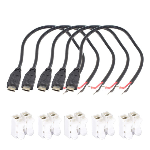 5PCS Micro USB Cable 2 Wire USB Pigtail Cable Micro USB Male to Open-end Cable 30cm 12inch 22AWG 5V 3A DIY Power Charge Cable W/Quick Wire Cable C...