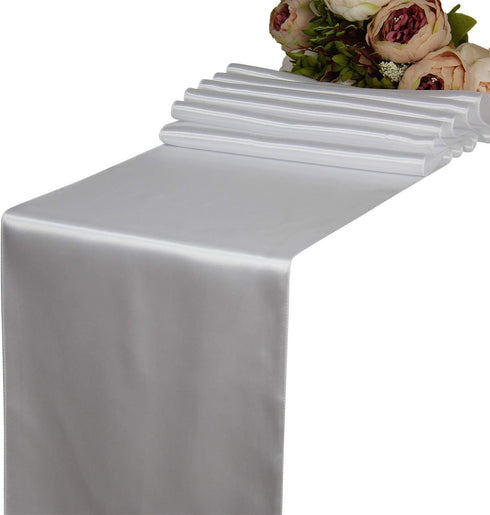 WELMATCH White Satin Table Runners 5 pcs Wedding Banquet Party Event Decoration Table Runners (White, 5)...