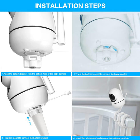 Baby Monitor Mount for HelloBaby HB65/HB66/HB248 & ANMEATE SM935E, Flexible Clip Clamp Mount Baby Camera Monitor Holder Without Tools for Crib or ...
