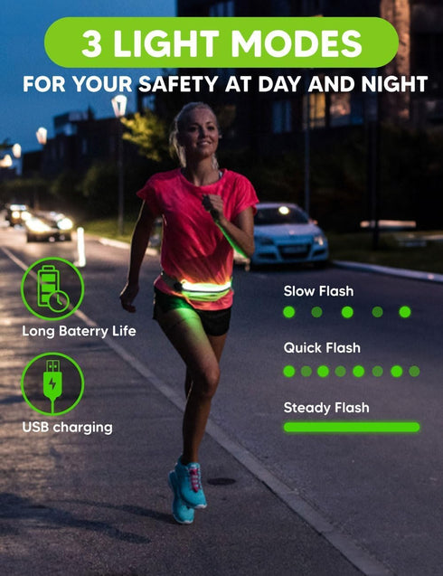 VILA&PE LED Reflective Running Belt Pouch with USB Rechargeable Light, Reflective Running Gear for Men, Women,Phone Holder for Runners,Visibility ...