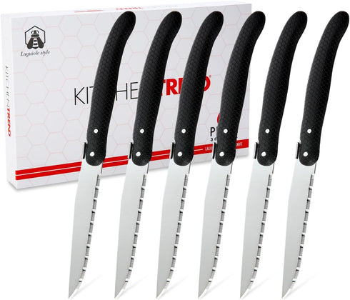 Knife Set, Steak Knives Set of 6, 6 Pcs Steak Knife Set Dishwasher Safe Knife Set, New Laguiole Premium serrated knife set, knives Set for Kitchen...