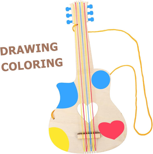 2pcs Graffiti Painting Guitar Toys Kids DIY Crafts Wooden Guitar Toy for Kids Graffiti Wooden Guitar Toy Wooden Graffiti Guitar Toy Wood Guitar Wo...