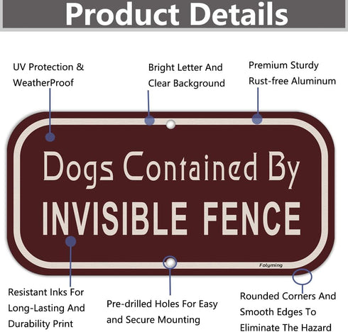 2 Pack Dogs Contained by Invisible Fence Signs 12 x 6 Inches Dog Warning Yard Signs Metal Reflective Sturdy Rust Aluminum Waterproof Easy to Insta...