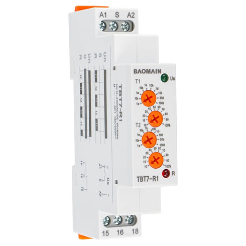 Baomain Asymmetric Cycler Time Relay, 16A SPDT, Repeat Cycle Time Relay for Room Ventilation,Cyclic Dehumidification TBT7-R1 (1-SPDT, 12-240VAC/DC...
