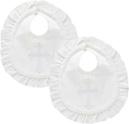 Janmercy 2 Pieces White Baptism Bib Christening Bib for Baby Girls Embroidered Crucifix Christening Baptism Bib Gift Outfits for Baby Girls Shower...