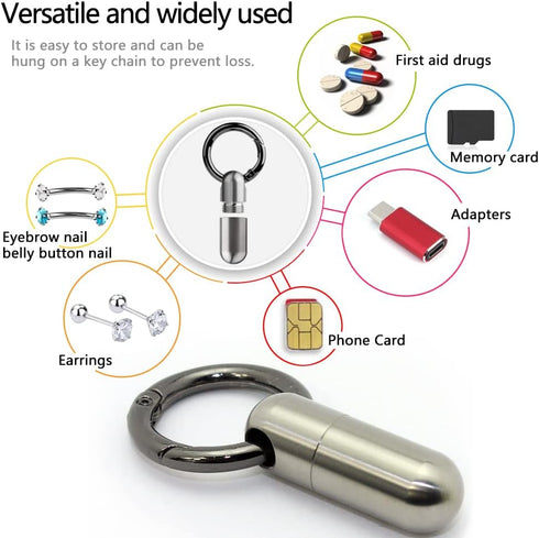 2PCS Micro Keychain Pill Holder, Portable Mini Size Titanium Alloy Pill Box Case, Waterproof & Lightweight Keychain Pill Container for Emergency O...