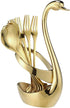 AnSaw Gold Swan Base Holder Set with 10 Pcs 4.7" Mini Leaf Teaspoons & Dessert Forks - Perfect for Appetizers,Salads,Cakes,Fruits,Cocktails,Tea,Es...